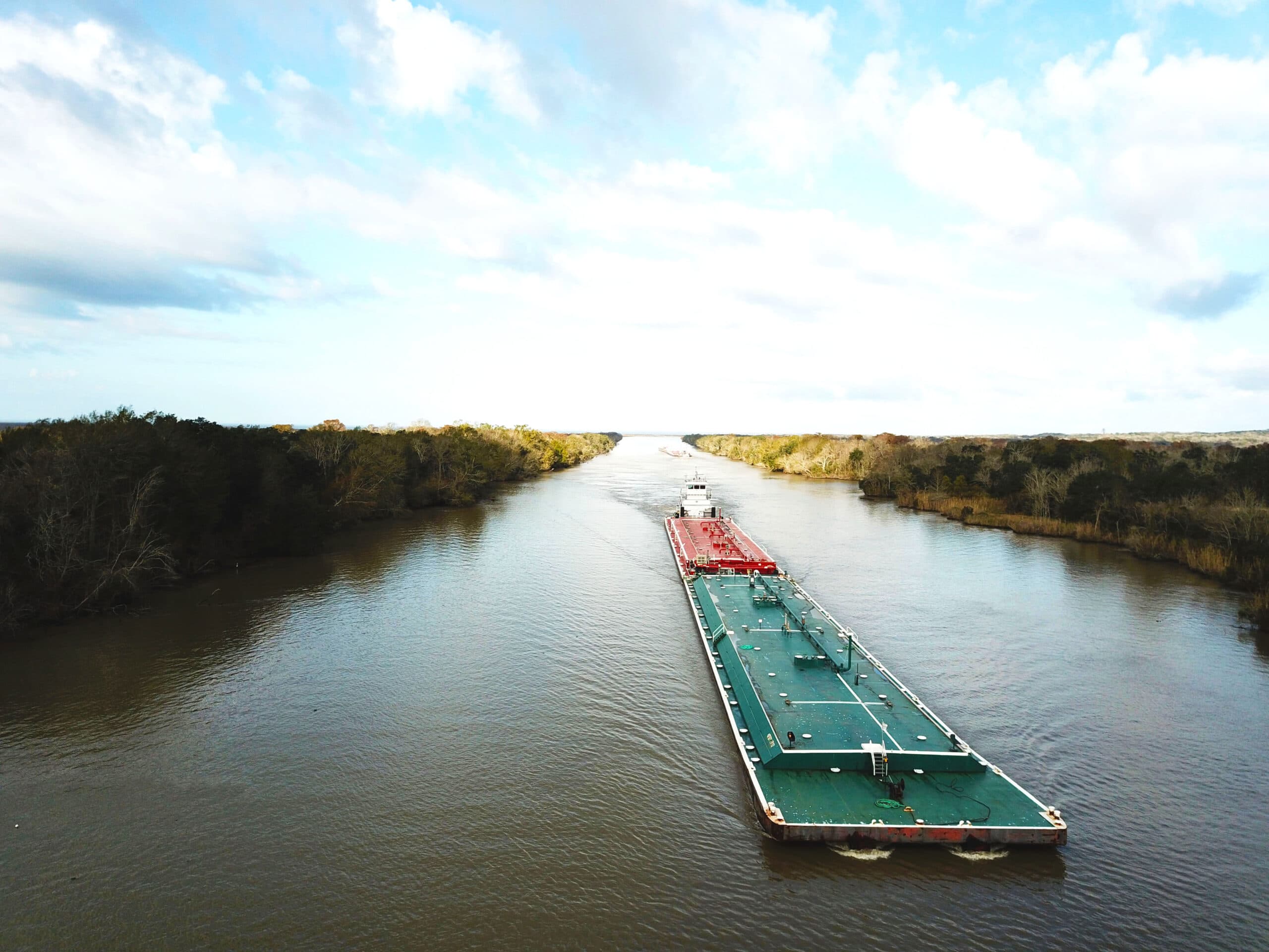 Aerial view of barges